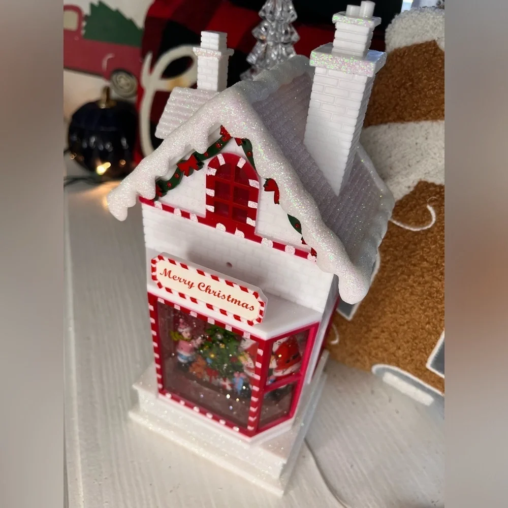 Merry Christmas Lighted Santa House Snow Globe Lantern 10.5” Glitter Swirl NWT